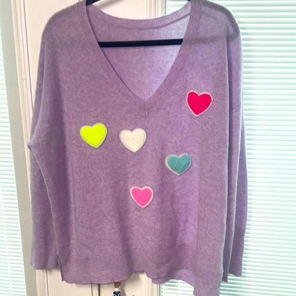 Sweaters - Purple Heart-Embellished Women's 100% cashmere oversized Sweater.
